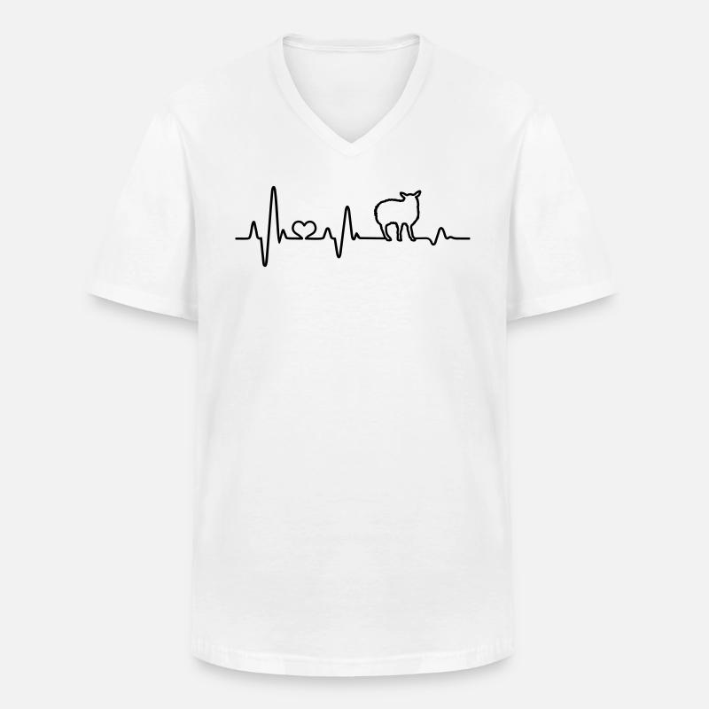 Schaf Schafbock Schäfer Geschenkidee Herzschlag - Männer-T-Shirt mit V-Ausschnitt - Weiß
