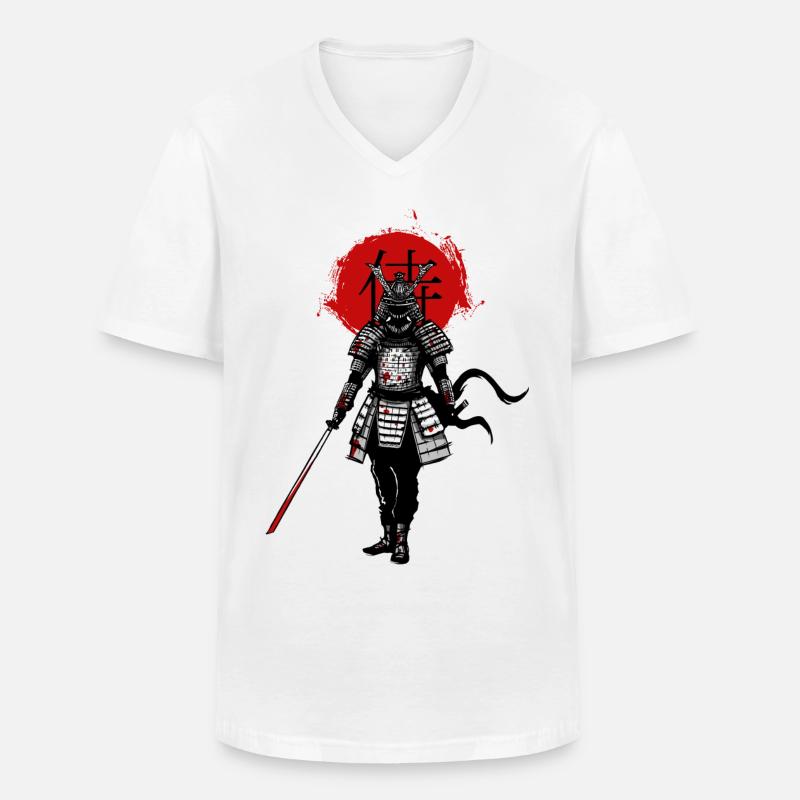 Samurai on a red background - Men's V-Neck T-Shirt - white