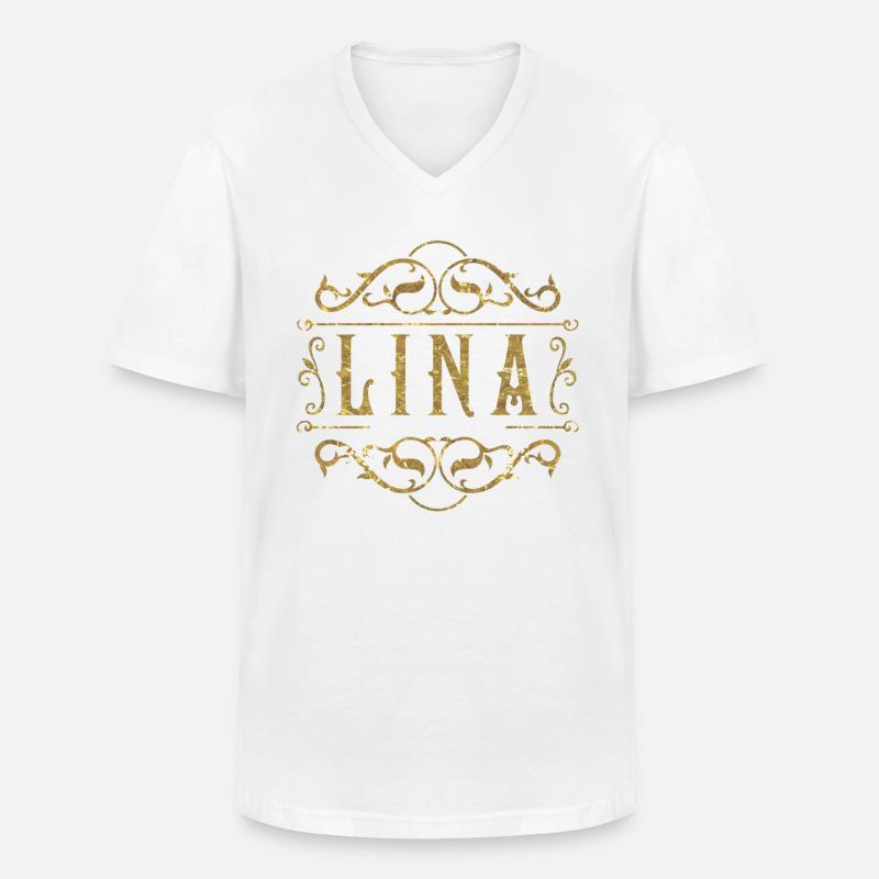 Lina oro - Maglietta da uomo classica con scollo a V - bianco