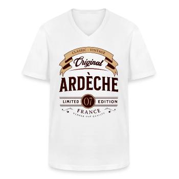 Vintage Ardèche Département France - T-shirt col V Homme - blanc - Devant - AI Model Male 185 light (185cm)
