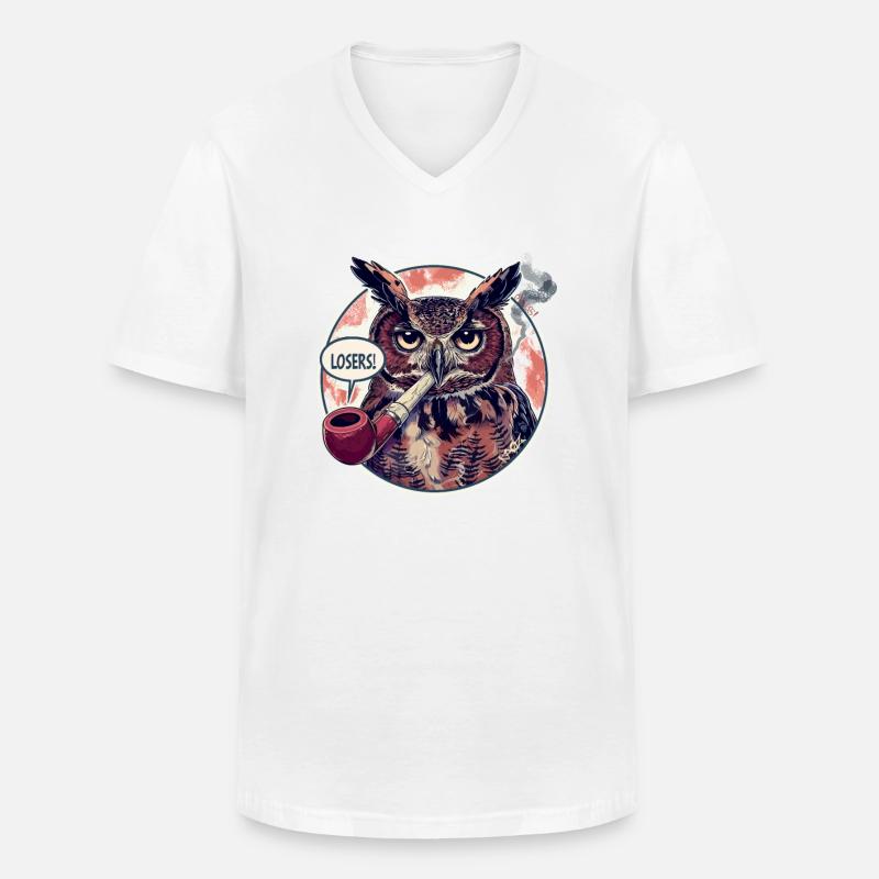 Eule mit Tabakpfeife sagt "Verlierer" - Männer-T-Shirt mit V-Ausschnitt - Weiß