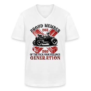 Skelet Bil Humor Generation X - Klassisk herre T-shirt med V-udskæring - hvid - Foran - AI Model Male 185 light (185cm)