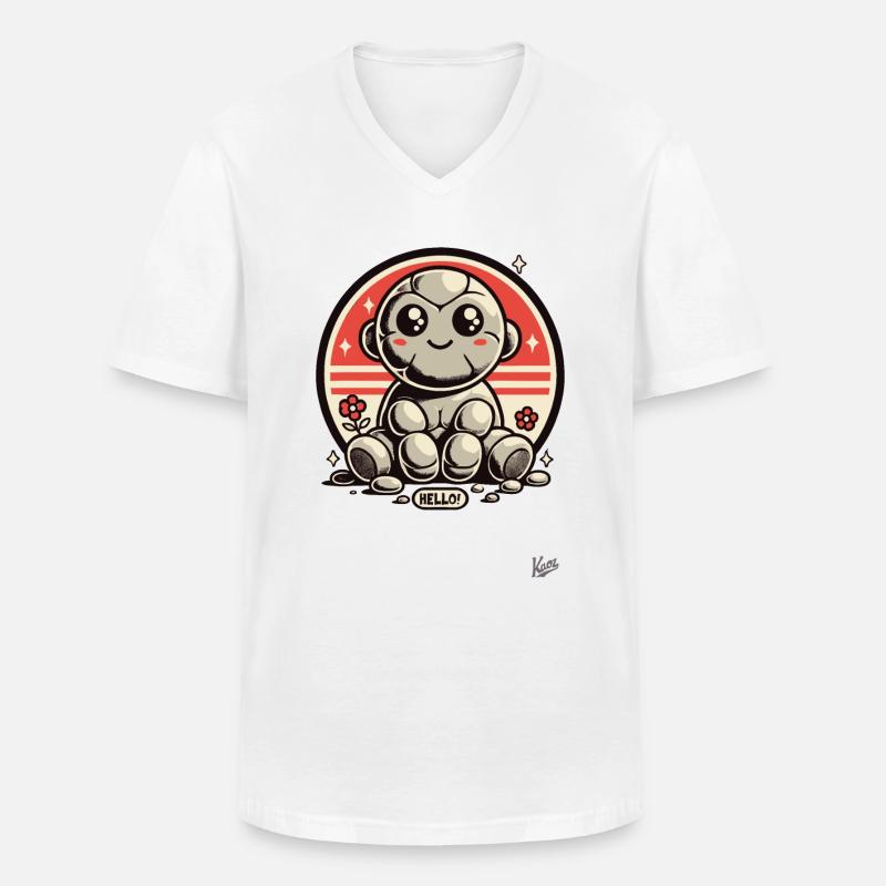 Hallo! Süßer Stein-Affe - Männer-T-Shirt mit V-Ausschnitt - Weiß