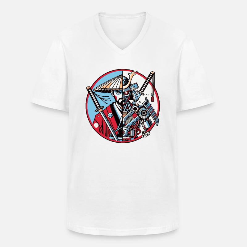 Samurai-Ronin oder Mecha-Shogun - Männer-T-Shirt mit V-Ausschnitt - Weiß