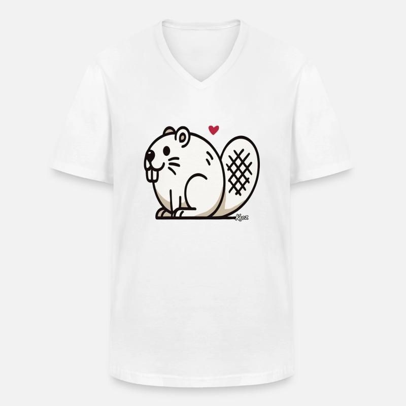 Lustiger dicker Biber - Männer-T-Shirt mit V-Ausschnitt - Weiß