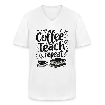 CoffeeTeach Repeat – Lehrer Erzieher Bildung - Männer-T-Shirt mit V-Ausschnitt - Weiß - Vorne - AI Model Male 185 light (185cm)