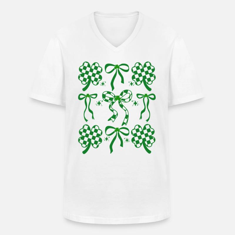 Karierte Kleeschleife St. Patrick's Day - Männer-T-Shirt mit V-Ausschnitt - Weiß