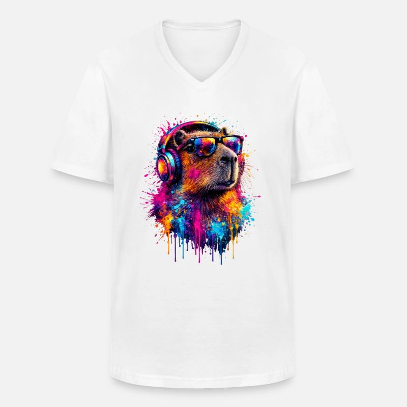 Capybara - Männer-T-Shirt mit V-Ausschnitt - Weiß
