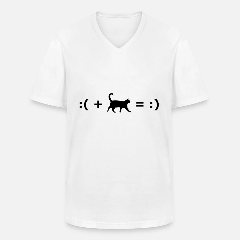 :( + Katze = :) Glücksformel - Männer-T-Shirt mit V-Ausschnitt - Weiß
