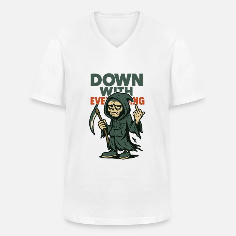 Sensenmann zeigt Mittelfinger mit Text - Männer-T-Shirt mit V-Ausschnitt - Weiß