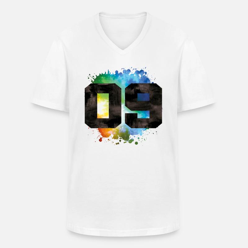 09 Bunt nummer - Männer-T-Shirt mit V-Ausschnitt - Weiß