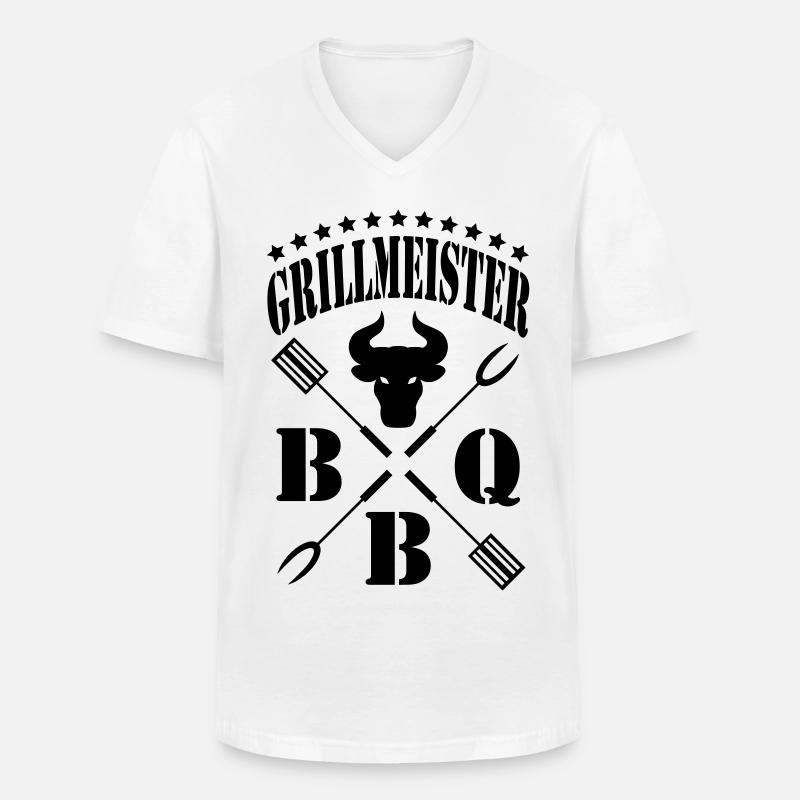 Grillmeister - Männer-T-Shirt mit V-Ausschnitt - Weiß