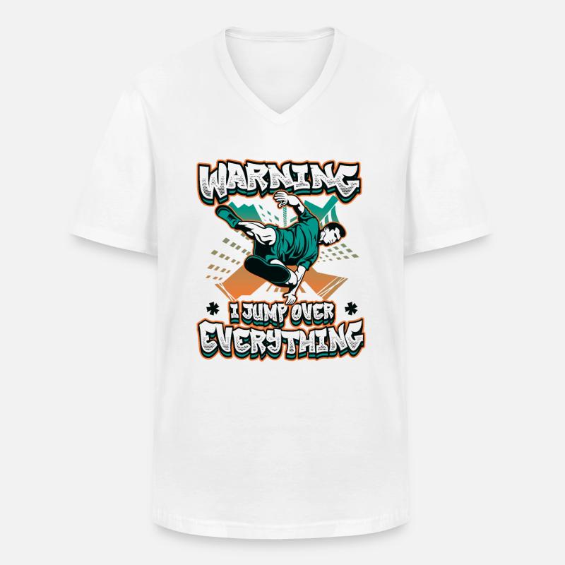 Warnung: Ich springe über alles. - Männer-T-Shirt mit V-Ausschnitt - Weiß