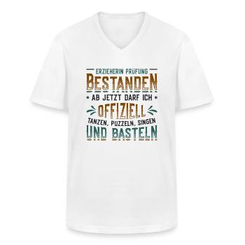 Educator, passed examination, pedagogy, kindergarten. - Men's V-Neck T-Shirt - white - Front - AI Model Male 185 light (185cm)