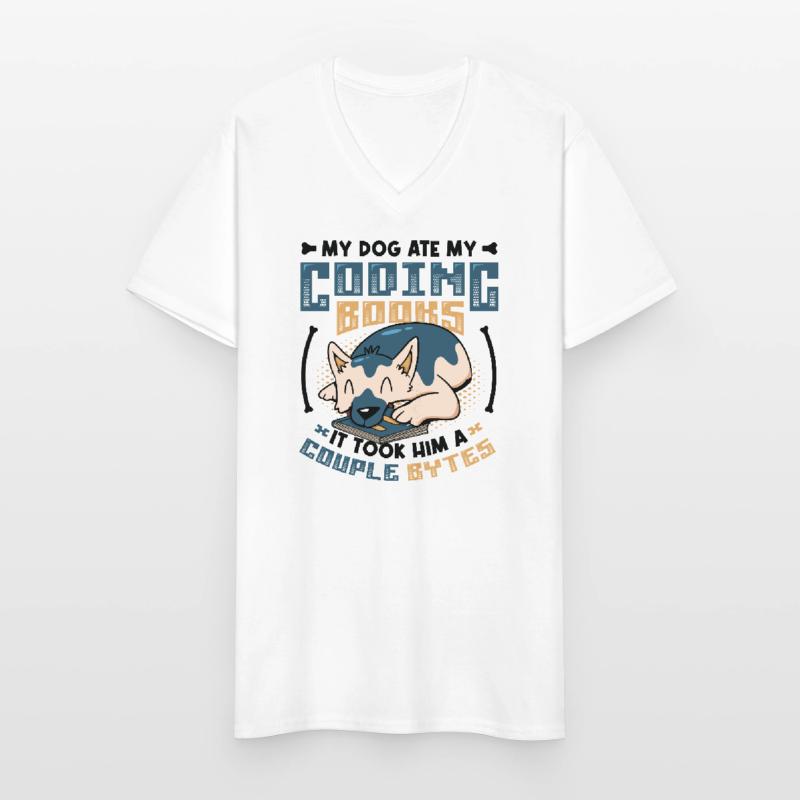 Dog Bytes Code Programmation de blagues informatiques T-shirt col V Homme