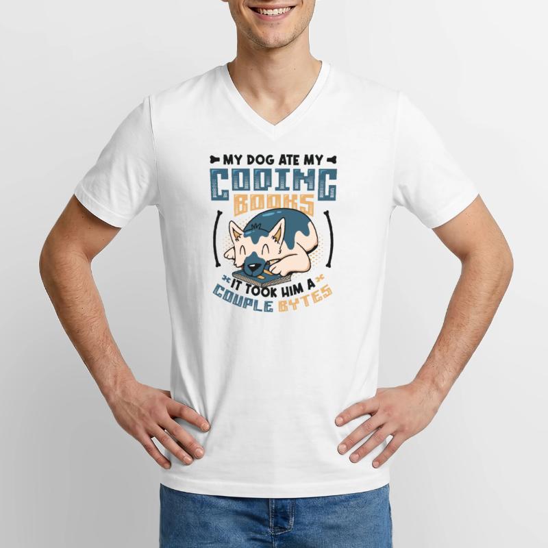 Hund Bytes Code Computer Scherz Programmierung Männer-T-Shirt mit V-Ausschnitt