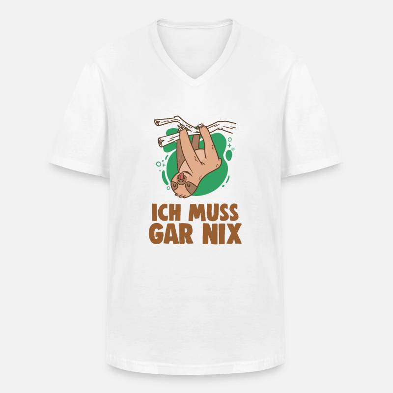 ich muss garnix Faultier - Männer-T-Shirt mit V-Ausschnitt - Weiß