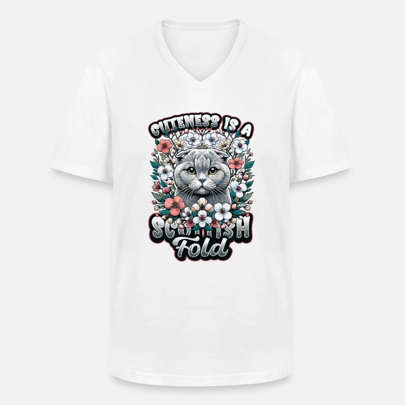 Süßes Scottish Fold Katzen Motiv - Männer-T-Shirt mit V-Ausschnitt - Weiß