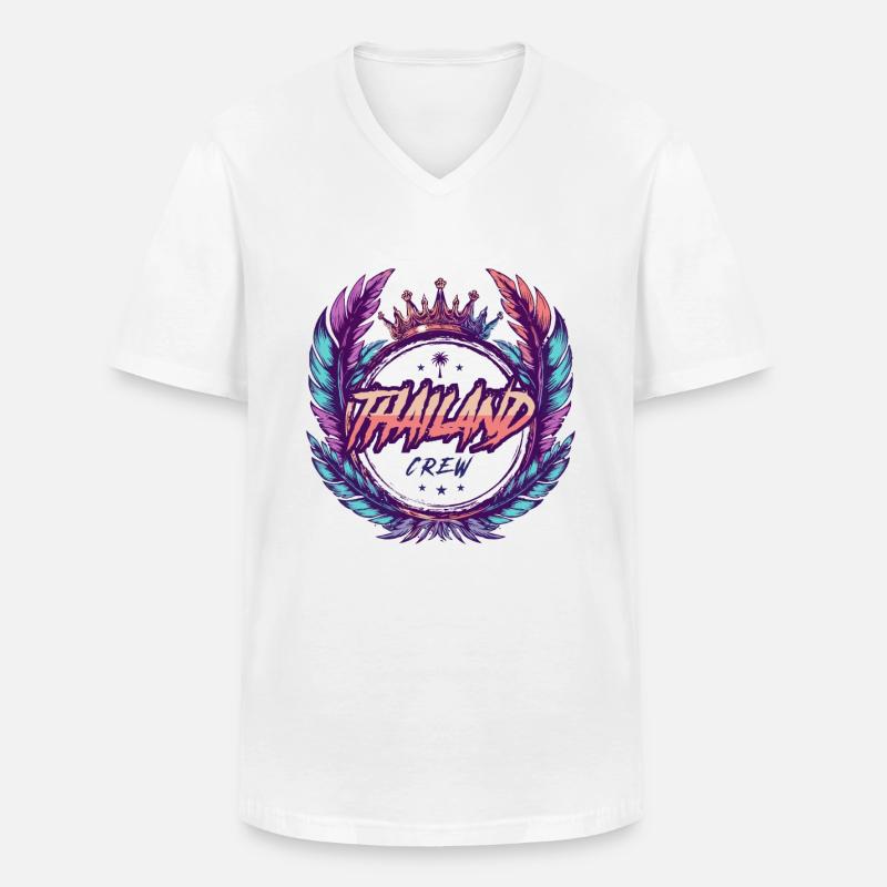 Thailand Crew Bunt - Männer-T-Shirt mit V-Ausschnitt - Weiß