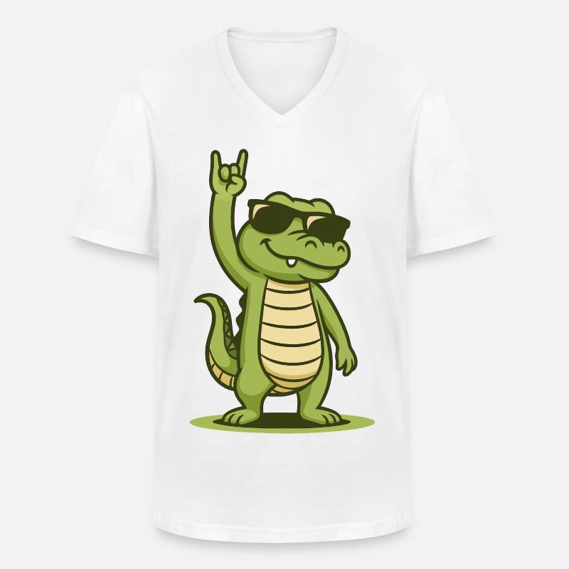 Rock’n’Roll Krokobaby - Männer-T-Shirt mit V-Ausschnitt - Weiß