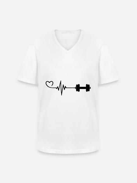 Pouls d’haltères Amour - T-shirt col V Homme - blanc