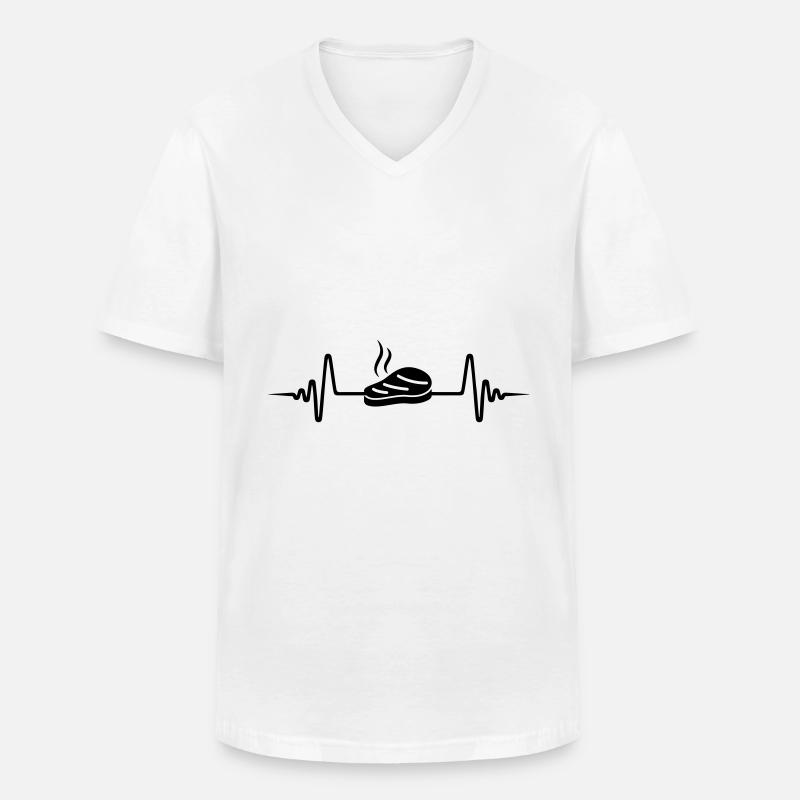 Steak Puls Silhouette - Männer-T-Shirt mit V-Ausschnitt - Weiß
