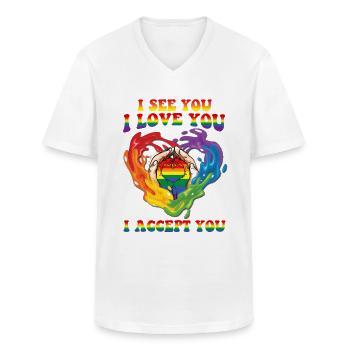 I See You I Love You I Accept You LGBT - T-shirt col V Homme - blanc - Devant - AI Model Male 185 light (185cm)