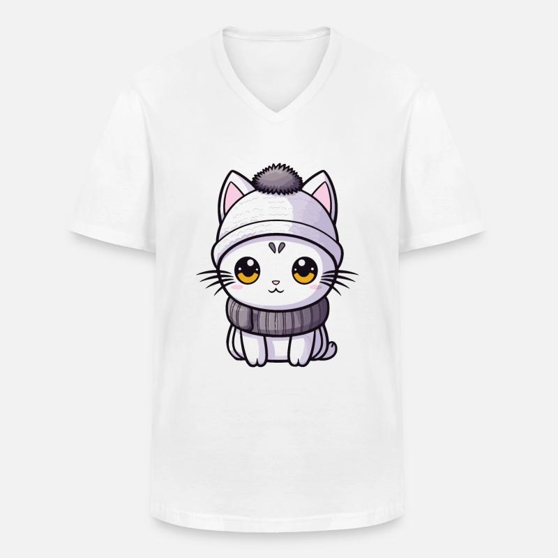 Katze Winter Comic - Männer-T-Shirt mit V-Ausschnitt - Weiß
