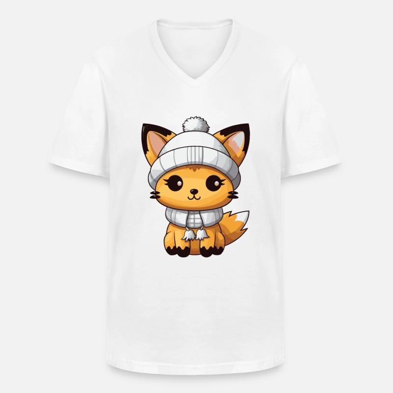 Fuchs Winter Tier Niedlich Comic - Männer-T-Shirt mit V-Ausschnitt - Weiß
