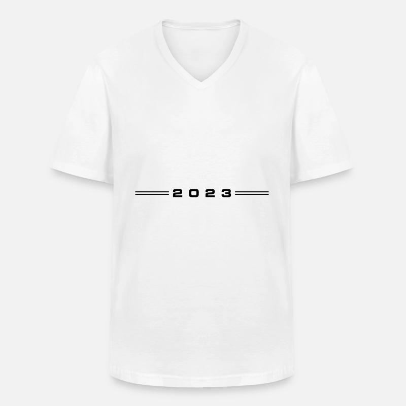 2023 Strich - Männer-T-Shirt mit V-Ausschnitt - Weiß