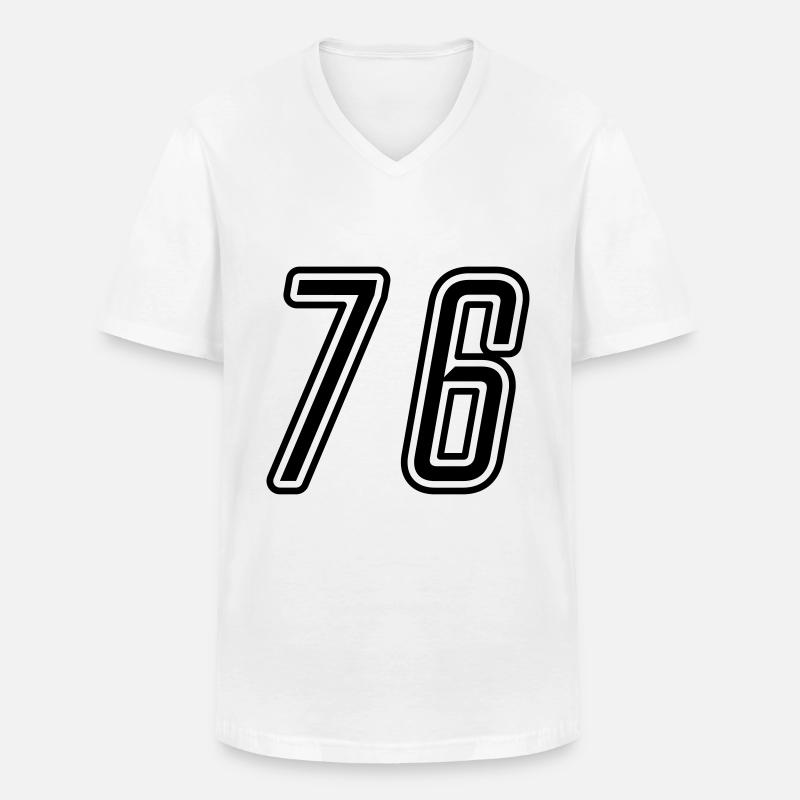 76 Numéro de numéro - T-shirt col V Homme - blanc