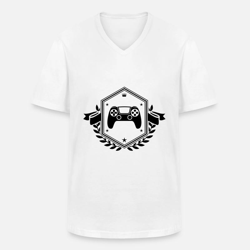 Gamepad Wappen Controller - Männer-T-Shirt mit V-Ausschnitt - Weiß