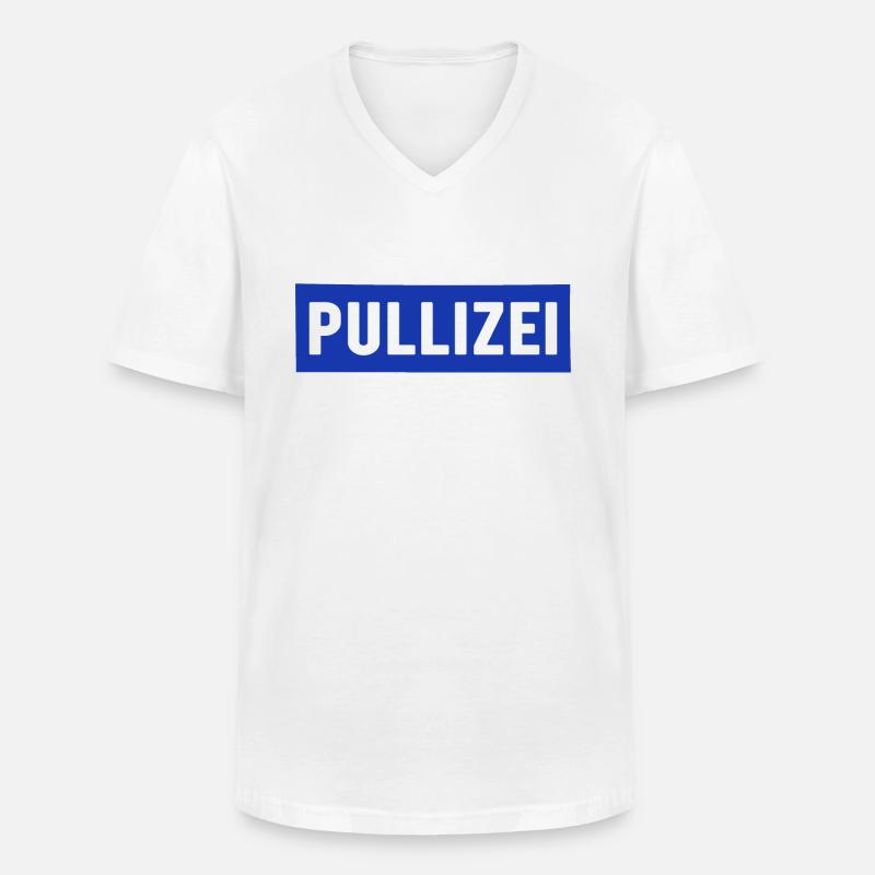 PULLIZEI - Männer-T-Shirt mit V-Ausschnitt - Weiß