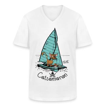 Catamaran Cat Boat - T-shirt col V Homme - blanc - Devant - AI Model Male 185 light (185cm)