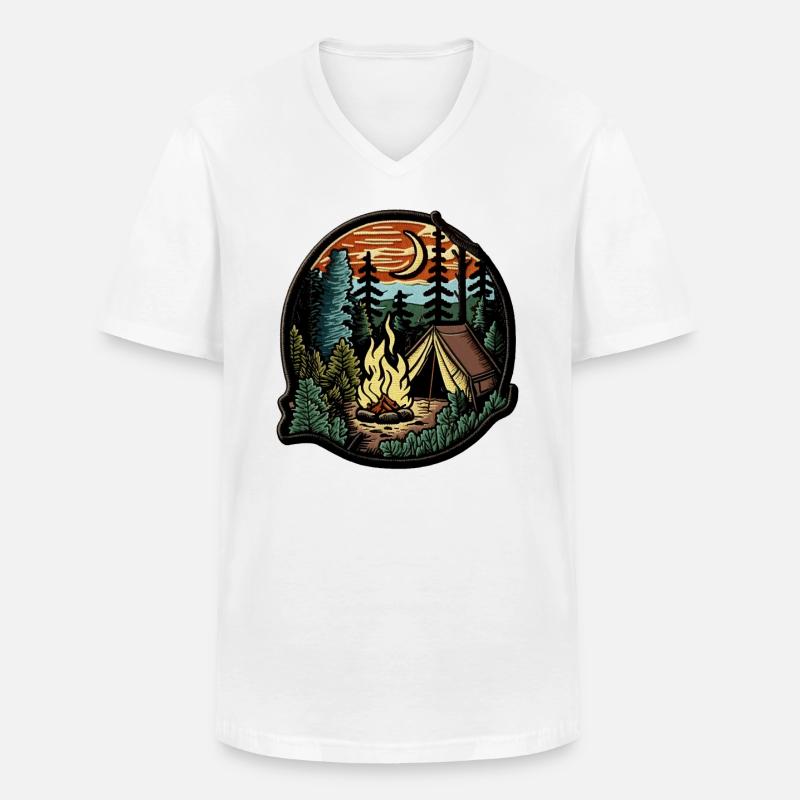 Camping - Patch design - Männer-T-Shirt mit V-Ausschnitt - Weiß