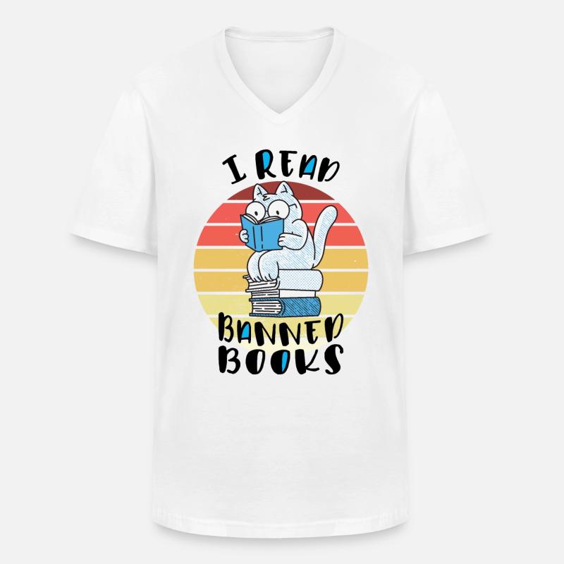 Ich lese verbotene Bücher Katze - Männer-T-Shirt mit V-Ausschnitt - Weiß