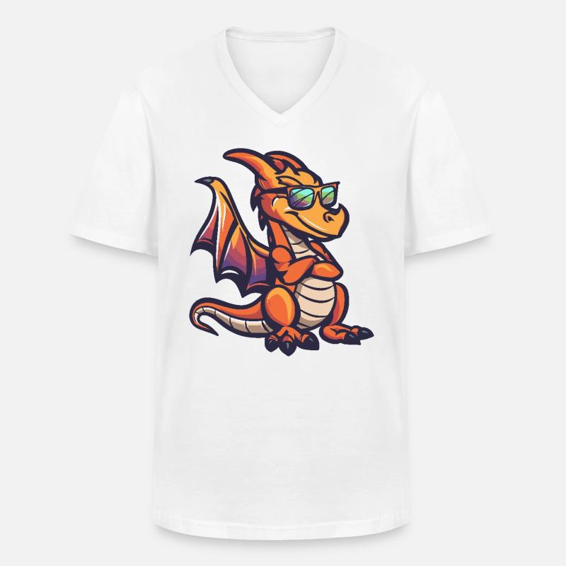Drache Cool Comic - Männer-T-Shirt mit V-Ausschnitt - Weiß