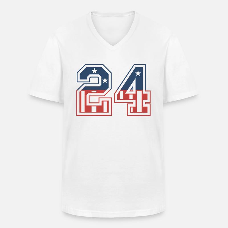 Nummer 24 USA - Männer-T-Shirt mit V-Ausschnitt - Weiß