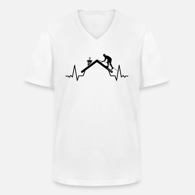 Dachdeckerin Handwerker Herzschlag Dachdecker - Männer-T-Shirt mit V-Ausschnitt - Weiß