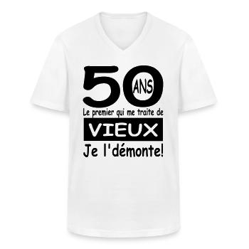 50 ans et je ne suis pas vieux / cadeau 50 ans - T-shirt col V Homme - blanc - Devant - AI Model Male 185 light (185cm)