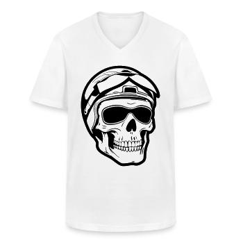 Skeleton Biker - T-shirt col V Homme - blanc - Devant - AI Model Male 185 light (185cm)