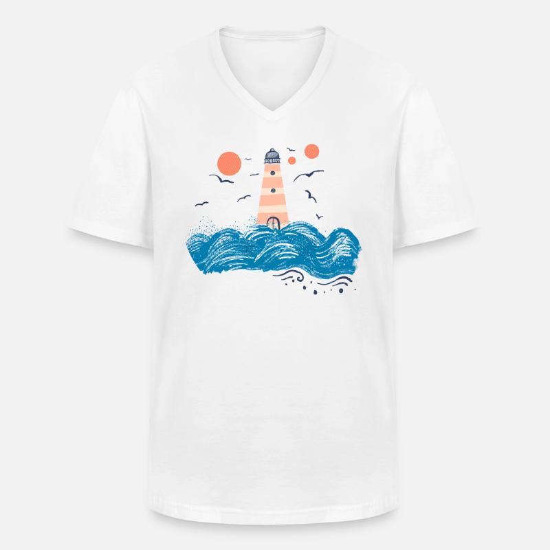 Leuchtturm mit Möwen - Männer-T-Shirt mit V-Ausschnitt - Weiß