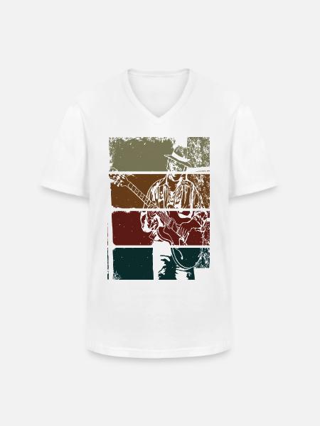 Vintage Blues Guitarist - Klassisk herre T-shirt med V-udskæring - hvid