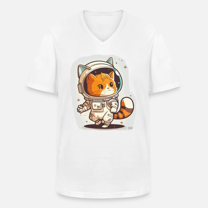 Kosmische Katze - Männer-T-Shirt mit V-Ausschnitt - Weiß