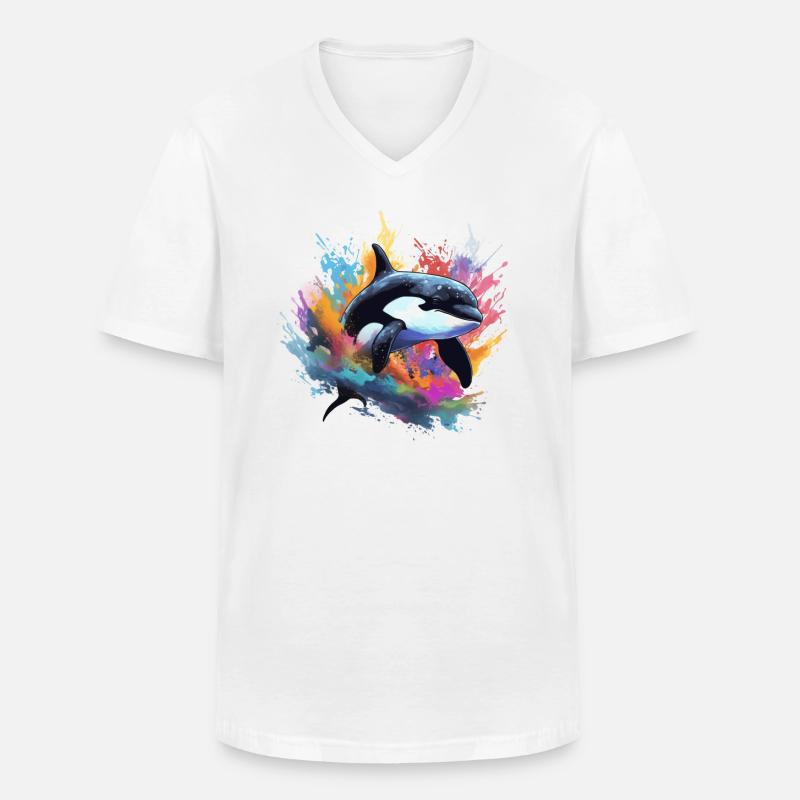 Orca Killerwal bunt - Männer-T-Shirt mit V-Ausschnitt - Weiß
