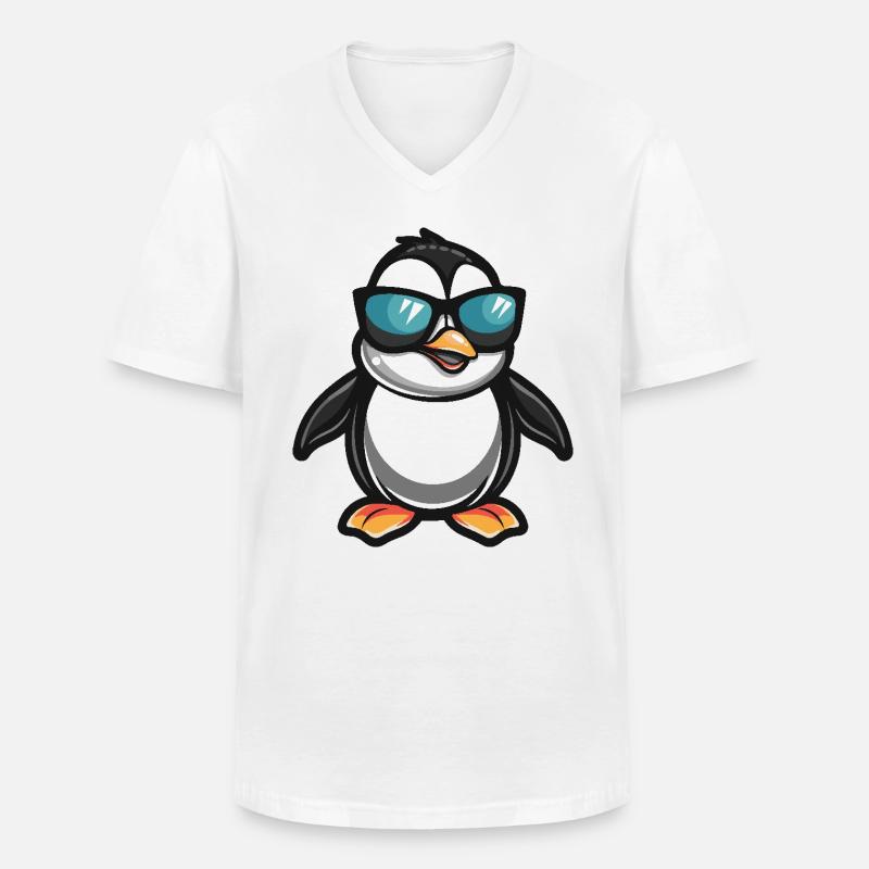 Pinguin Cool Comic - Männer-T-Shirt mit V-Ausschnitt - Weiß