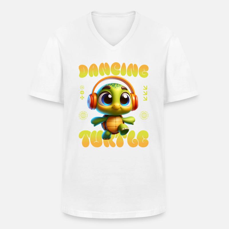 Dancing Turtle Music - Männer-T-Shirt mit V-Ausschnitt - Weiß
