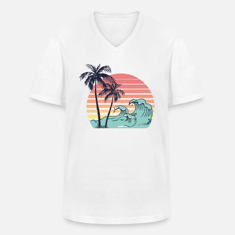 Palm trees and waves - Männer-T-Shirt mit V-Ausschnitt - Weiß