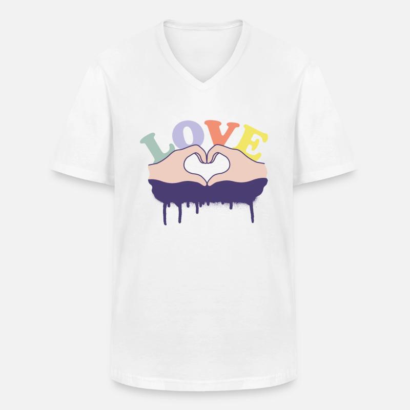 Amour Comic Hands - T-shirt col V Homme - blanc
