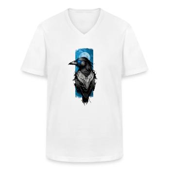 Lunar Messenger: Raven on Moonlit Night - Men's V-Neck T-Shirt - white - Front - AI Model Male 185 light (185cm)